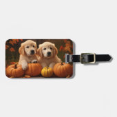 Golden Retriever Puppy Herfst Delight Pompoen Bagagelabel (Voorkant horizontaal)