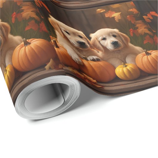 Golden Retriever Puppy Herfst Delight Pompoen Cadeaupapier (Rol Hoek)