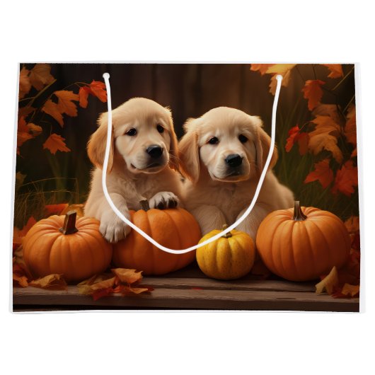 Golden Retriever Puppy Herfst Delight Pompoen Groot Cadeauzakje (Voorkant)