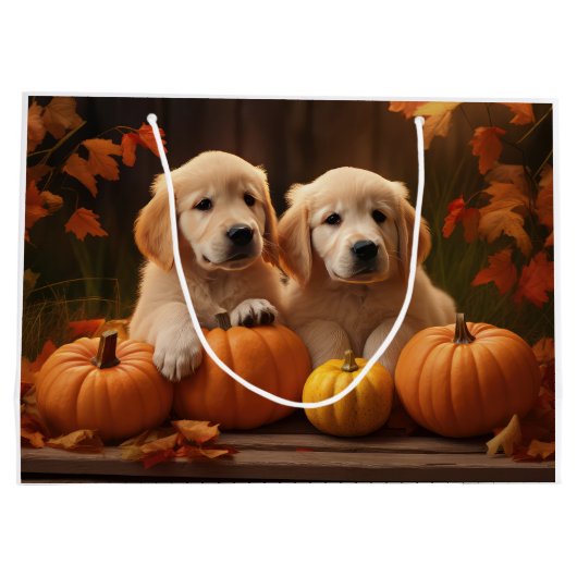 Golden Retriever Puppy Herfst Delight Pompoen Groot Cadeauzakje (Achterkant)
