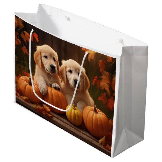 Golden Retriever Puppy Herfst Delight Pompoen Groot Cadeauzakje (Voorkant Gekanteld)