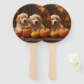 Golden Retriever Puppy Herfst Delight Pompoen Handwaaier (Voorkant en achterkant)