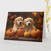 Golden Retriever Puppy Herfst Delight Pompoen Kaart (Gele Bloem)