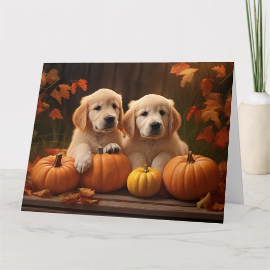Golden Retriever Puppy Herfst Delight Pompoen Kaart (Voorkant)