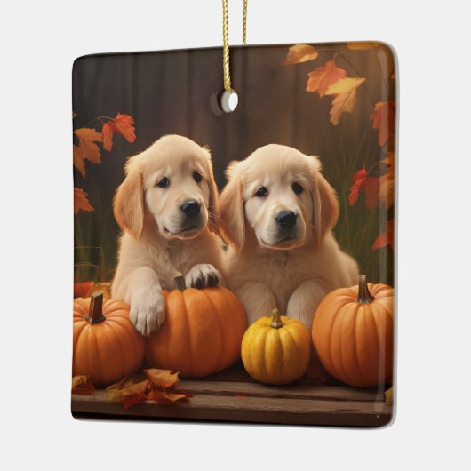 Golden Retriever Puppy Herfst Delight Pompoen Keramisch Ornament (Links)