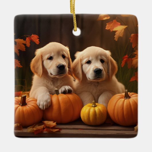 Golden Retriever Puppy Herfst Delight Pompoen Keramisch Ornament (Voorkant)