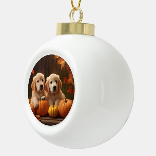 Golden Retriever Puppy Herfst Delight Pompoen Keramische Bal Ornament (Rechts)