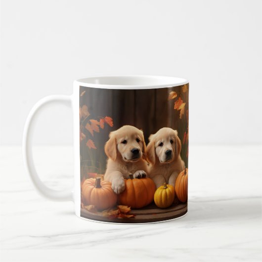 Golden Retriever Puppy Herfst Delight Pompoen Koffiemok (Links)
