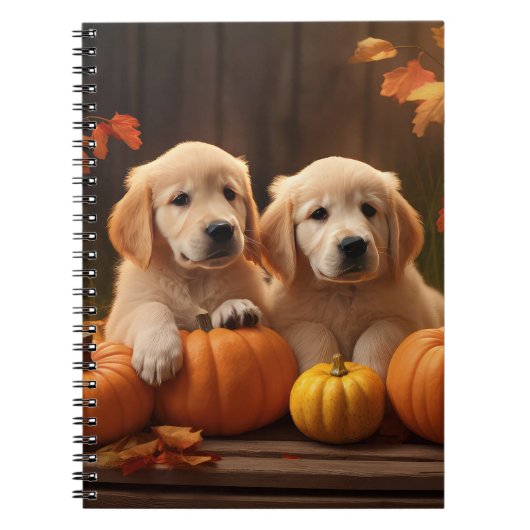 Golden Retriever Puppy Herfst Delight Pompoen Notitieboek (Voorkant)