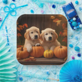 Golden Retriever Puppy Herfst Delight Pompoen Papieren Bordje (Feest)