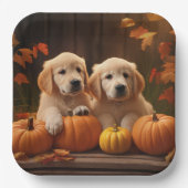 Golden Retriever Puppy Herfst Delight Pompoen Papieren Bordje (Voorkant)