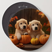 Golden Retriever Puppy Herfst Delight Pompoen Ronde Button 6,0 Cm (Voorkant /achterkant)