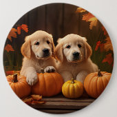 Golden Retriever Puppy Herfst Delight Pompoen Ronde Button 6,0 Cm (Voorkant)