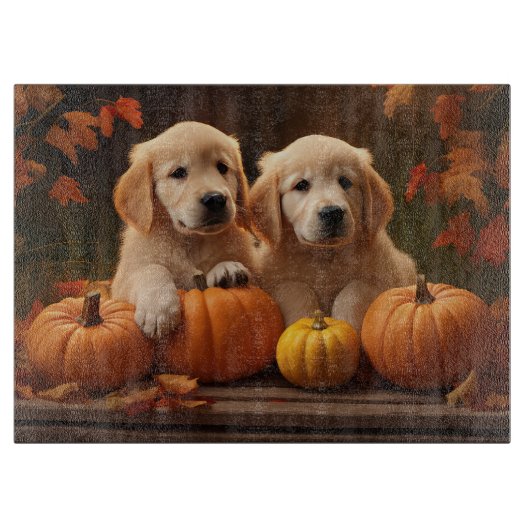 Golden Retriever Puppy Herfst Delight Pompoen Snijplank (Voorkant)