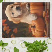 Golden Retriever Puppy Herfst Delight Pompoen Theedoek (Gevouwen)