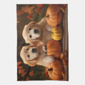 Golden Retriever Puppy Herfst Delight Pompoen Theedoek (Verticaal)