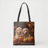 Golden Retriever Puppy Herfst Delight Pompoen Tote Bag (Voorkant)