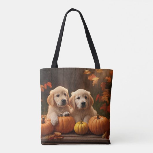 Golden Retriever Puppy Herfst Delight Pompoen Tote Bag (Achterkant)