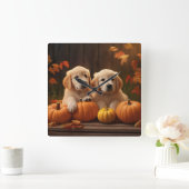 Golden Retriever Puppy Herfst Delight Pompoen Vierkante Klok (Huis)