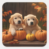 Golden Retriever Puppy Herfst Delight Pompoen Vierkante Sticker (Voorkant)