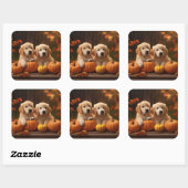 Golden Retriever Puppy Herfst Delight Pompoen Vierkante Sticker (Vel)