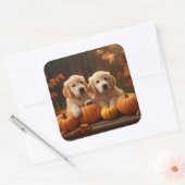 Golden Retriever Puppy Herfst Delight Pompoen Vierkante Sticker (Envelop)