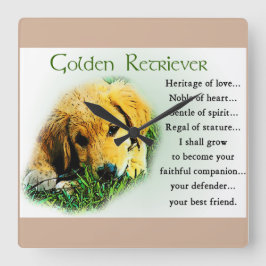 Golden Retriever Puppy Heritage Gifts Vierkante Klok