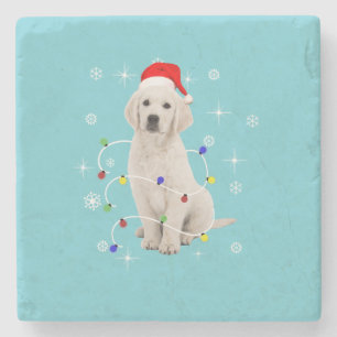 Golden Retriever Puppy Hondenfeestdag Kerstmis Stenen Onderzetter