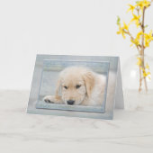 Golden Retriever puppy in blauw lijst Kaart (Gele Bloem)