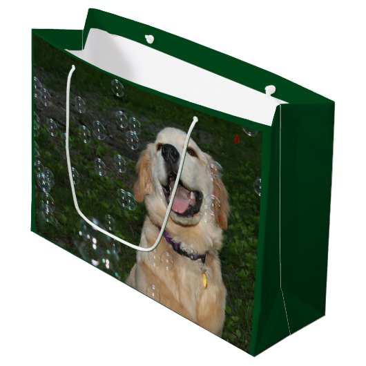 Golden Retriever Puppy in Bubbles Groot Cadeauzakje (Voorkant Gekanteld)