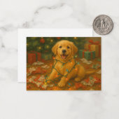 Golden Retriever Puppy in Christmas Lights Card Notitiekaartje (Voorkant / Achterkant in situ)