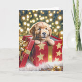 Golden Retriever Puppy in de kerstbox Feestdagen Kaart (Voorkant)