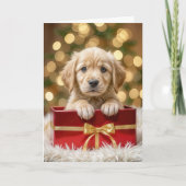 Golden Retriever Puppy in de kerstbox Feestdagen Kaart (Voorkant)