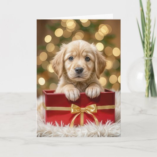 Golden Retriever Puppy in de kerstbox Feestdagen Kaart (Voorkant)