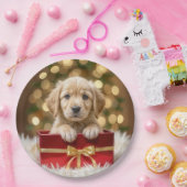 Golden Retriever Puppy in de kerstbox Papieren Bordje (Feest)
