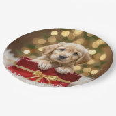 Golden Retriever Puppy in de kerstbox Papieren Bordje (Gekanteld)