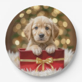 Golden Retriever Puppy in de kerstbox Papieren Bordje (Voorkant)