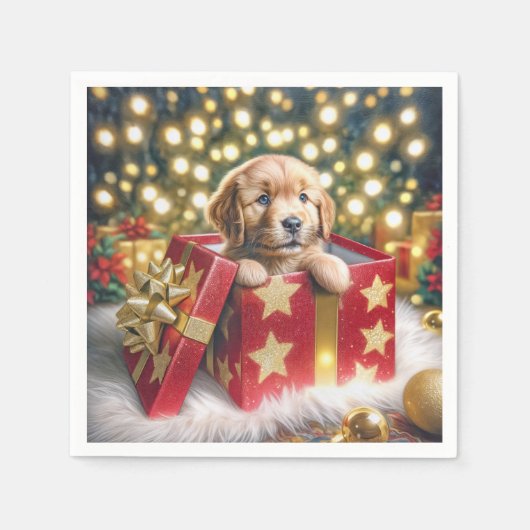 Golden Retriever Puppy in de kerstbox Servet (Voorkant)