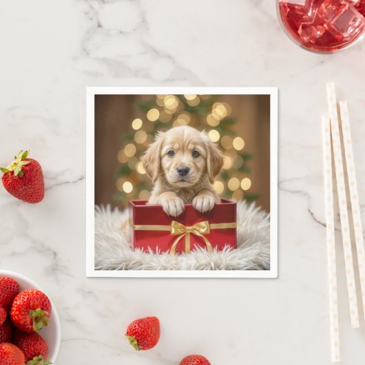 Golden Retriever Puppy in de kerstbox Servet (Insitu)