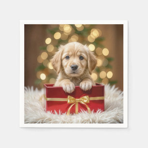 Golden Retriever Puppy in de kerstbox Servet