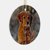 Golden Retriever Puppy in de sneeuw Keramisch Ornament (Rechts)