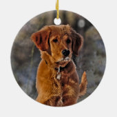 Golden Retriever Puppy in de sneeuw Keramisch Ornament (Achterkant)