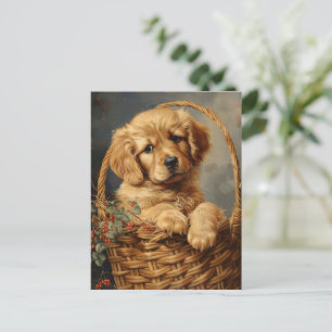 Golden Retriever Puppy in een mand Briefkaart