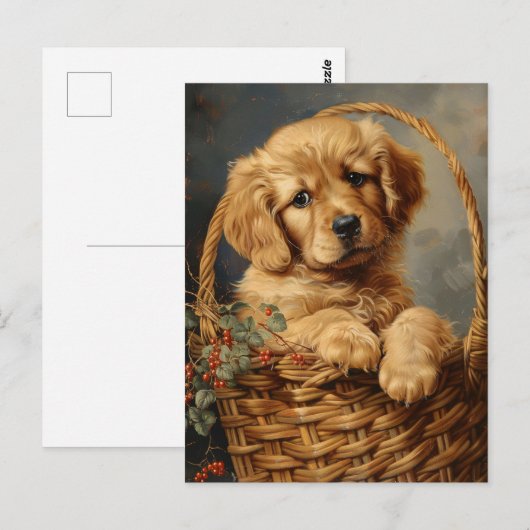 Golden Retriever Puppy in een mand Briefkaart (Voorkant / Achterkant)