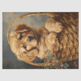 Golden Retriever Puppy in een mand Decoupage Tissuepapier