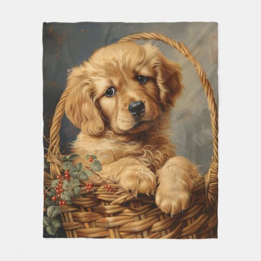 Golden Retriever Puppy in een mand Fleece Deken (Voorkant)