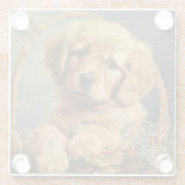 Golden Retriever Puppy in een mand Glazen Onderzetter (Achterkant)