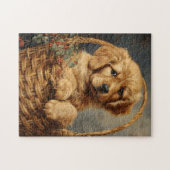 Golden Retriever Puppy in een mand Legpuzzel (Horizontaal)
