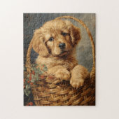 Golden Retriever Puppy in een mand Legpuzzel (Verticaal)