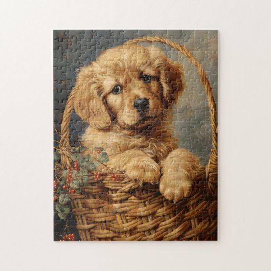 Golden Retriever Puppy in een mand Legpuzzel (Verticaal)